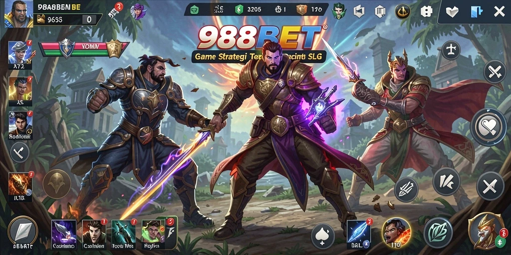 Screenshot gameplay 988BET menampilkan pertempuran SLG yang epik.