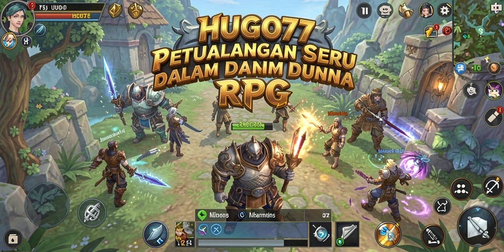 Tampilan gameplay menarik dari HUGO77 yang menunjukkan pertempuran RPG.
