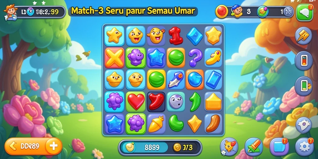 Tampilan seru saat mencocokkan permata di IDR89.