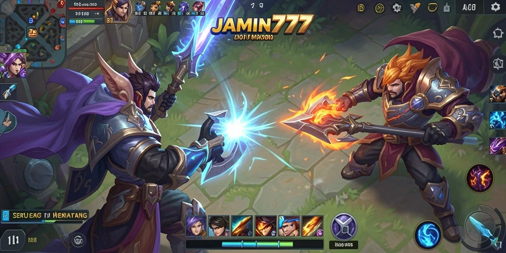 Tampilan seru gameplay MOBA dalam JAMIN777.
