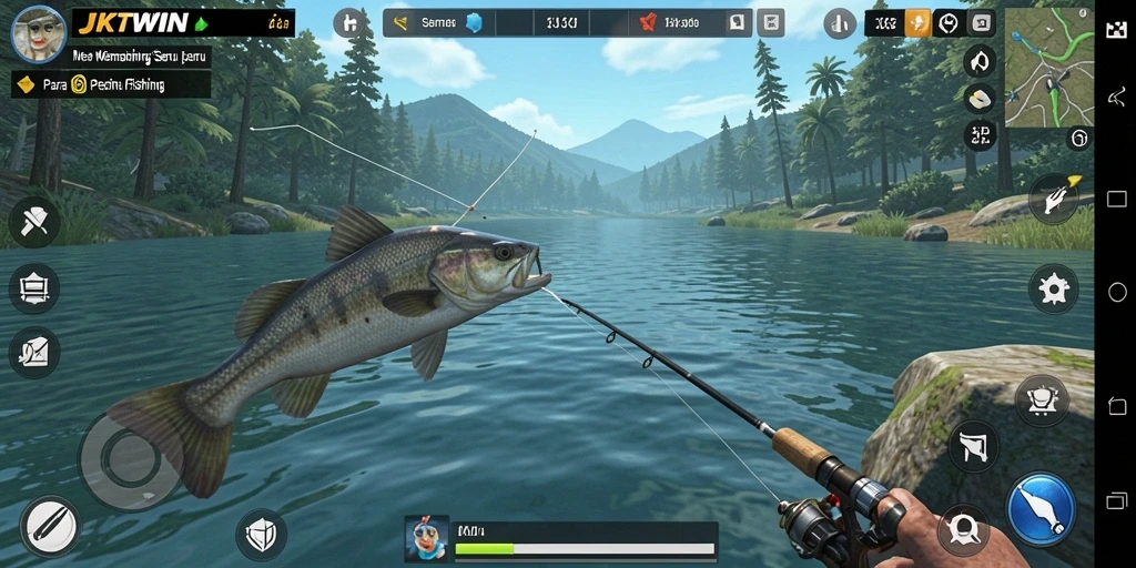 Tampilan gameplay JKTWIN yang seru dan menantang untuk para pencinta fishing.