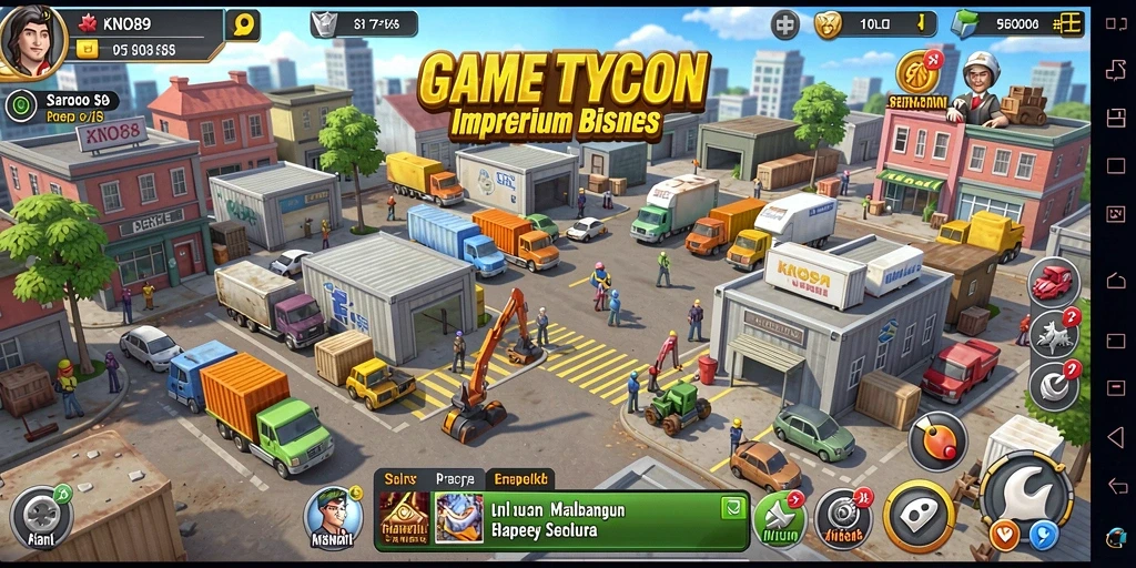 Tampilan gameplay KNO89 menampilkan strategi pembangunan bisnis yang cerdas.