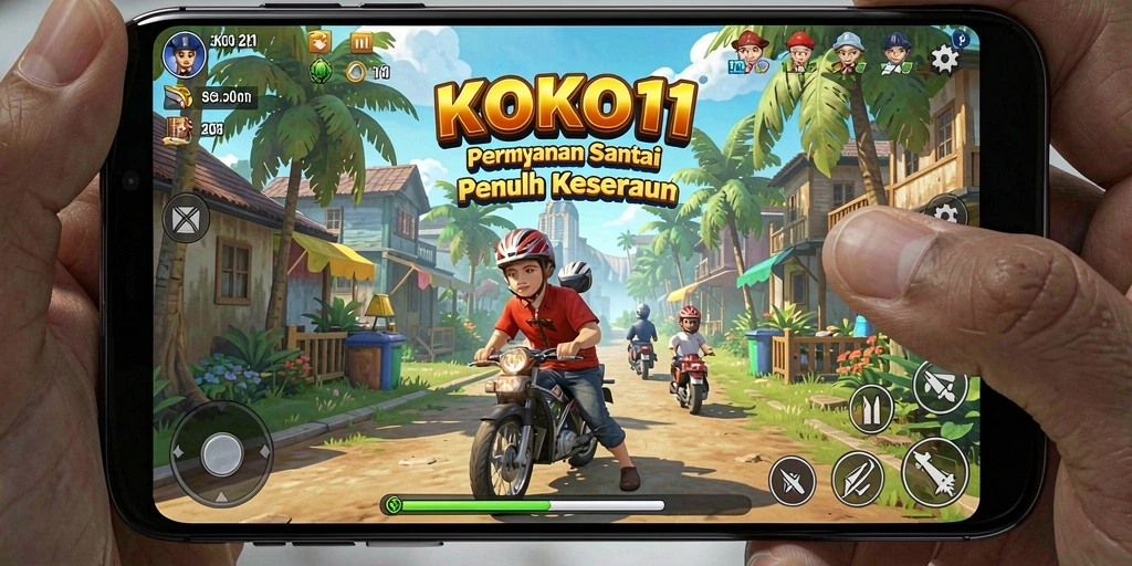 Tangkapan layar KOKO11 menampilkan gameplay yang ceria dan penuh warna.