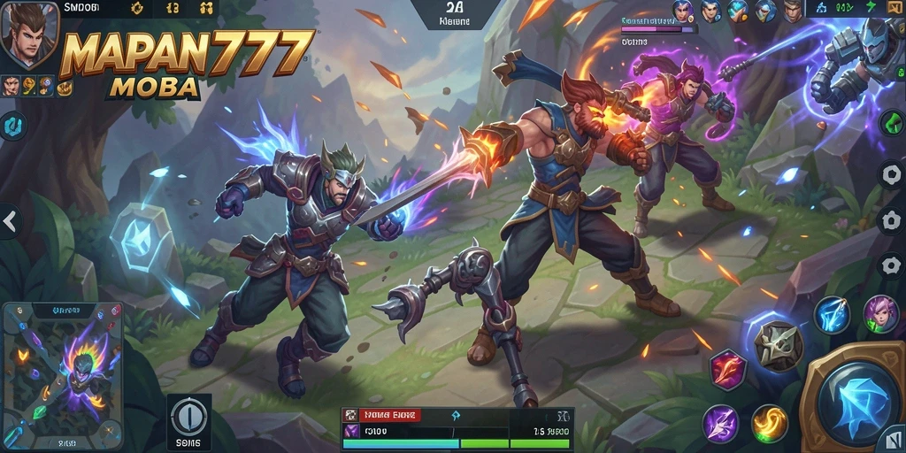 Screenshot gameplay MAPAN777 menampilkan aksi pertempuran MOBA yang seru.