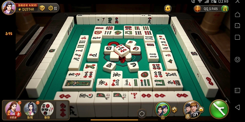 Screenshot gameplay QQSTAR menunjukkan aksi Mahjong yang seru dan menyenangkan.
