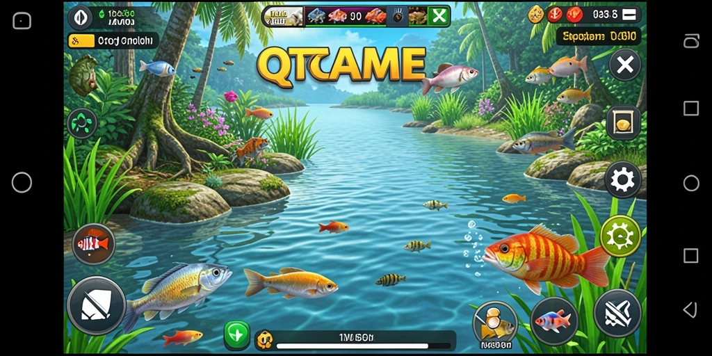 Tampilan gameplay QTGAME yang seru dan menarik saat memancing.