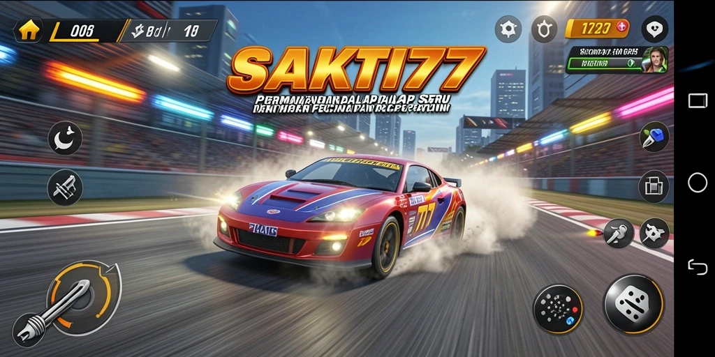 Tampilan gameplay SAKTI77 dengan aksi balap yang seru dan mendebarkan.