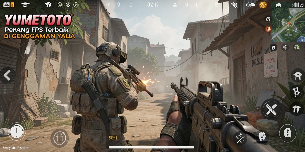 Screenshot menampilkan aksi intens gameplay FPS di YUMETOTO.