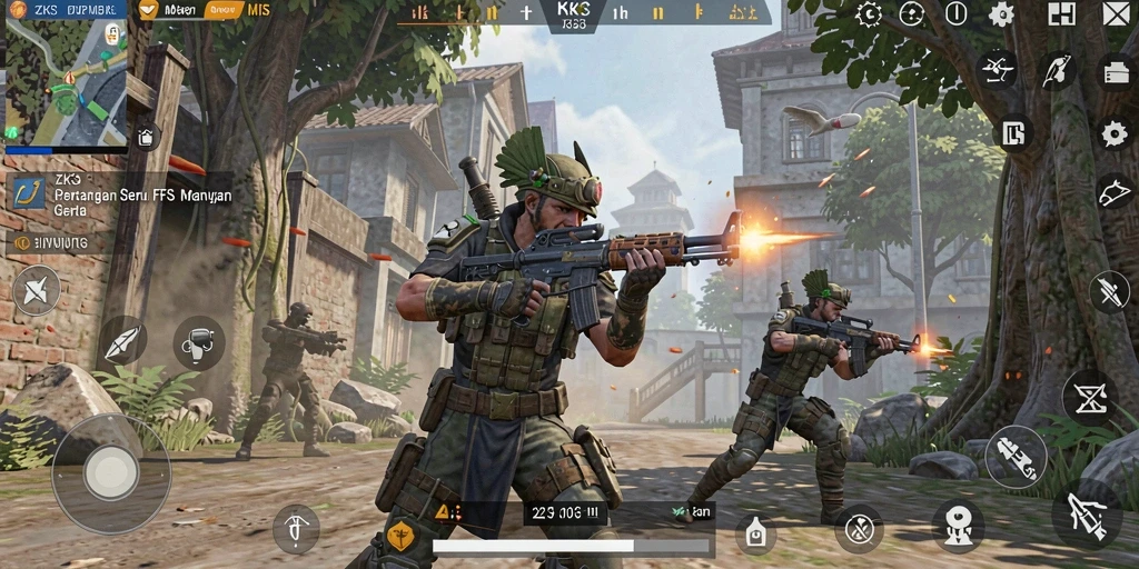 Gameplay ZK3 yang seru dengan grafis memukau di arena pertempuran.